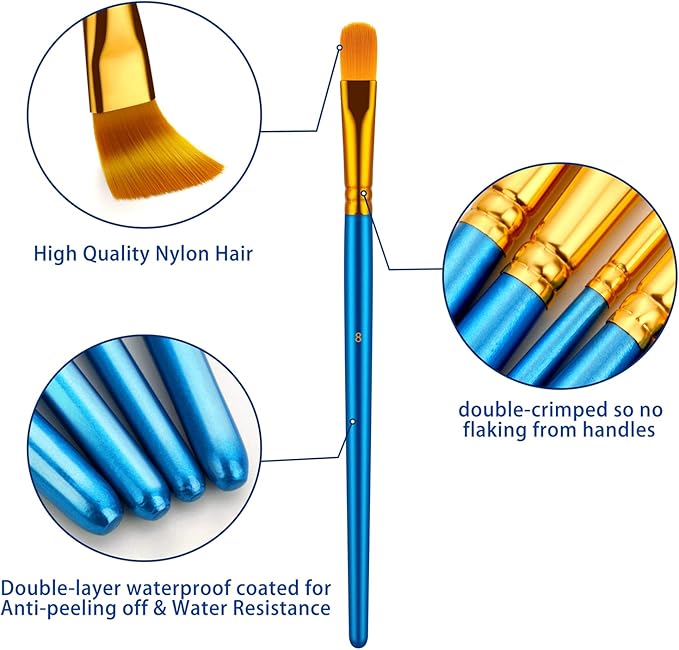 Paint Brush Set, 10 Pcs Paint Brushes for Acrylic Painting, Round Pointed Tip Detail Small Paint Brush for Oil Watercolor Canvas Face Body Boards Rock, Adult Drawing Arts Crafts Supplies, Blue
