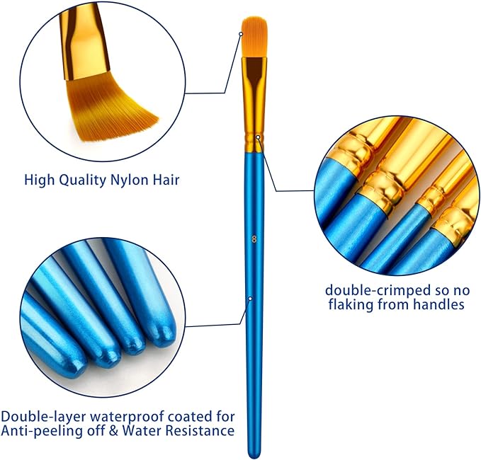 Paint Brushes Set, 30 Pcs Paint Brushes for Acrylic Painting, Oil Watercolor Acrylic Paint Brush, Artist Paintbrushes for Body Face Rock Canvas, Adult Drawing Arts Crafts Supplies, Blue