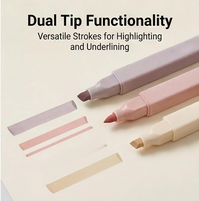 konket 12Pcs Aesthetic Cute Highlighters Bible Pastel Highlighters and Pens no bleed Assorted Colors Double-ended design for Office journaling supplies (Pack of 2)
