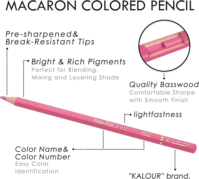 KALOUR PDAS 72+2 Count Macaron Pastel Colored Pencils for Adult Coloring Books, Artists Soft Core, Ideal for Drawing Blending Shading, Coloring Pencils Set Gift for Adults Beginners