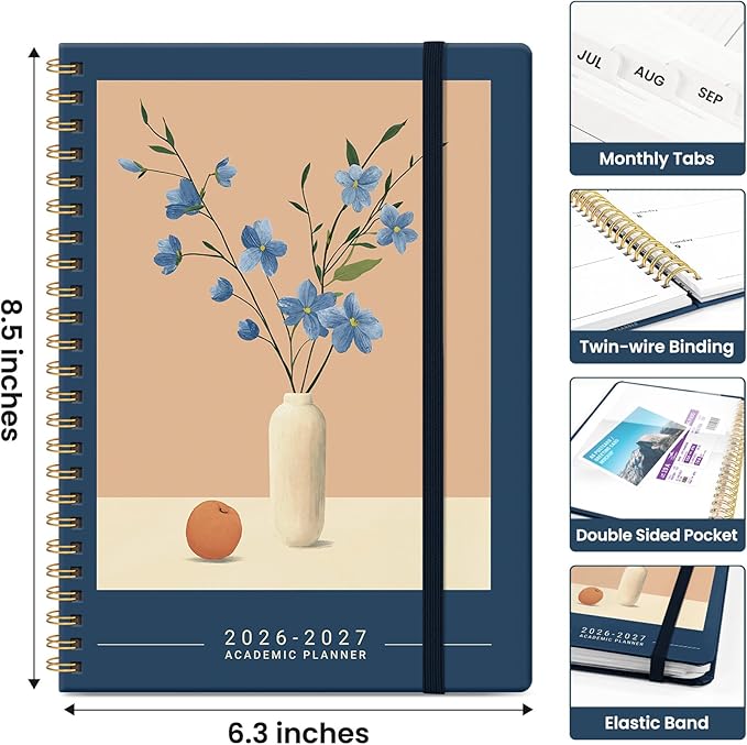 Planner 2026-2027, Academic Year Monthly and Weekly Calendar Planner, Jul 2026 - Jun 2027, Hardcover Teacher Student Planning Agenda book with Tabs, Perfect for School Office Supplies, 6.3" x 8.5" - Soft Balance