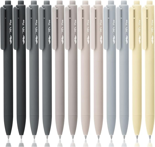 Mr. Pen- Retractable Gel Pens, 12 Pack, Black Ink, Monochrome Elegance Barrel, Fine Point 0.5mm, Fast Dry, Smooth Writing, Cute Pens for Drawing, Writing Planner and School Supplies