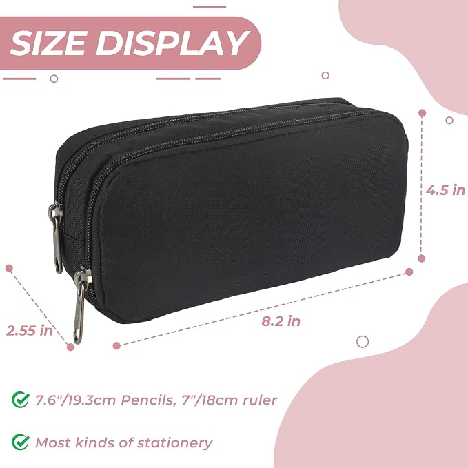 Della Gao Large Pencil Case, Big Capacity Pencil Pouch with 2 Compartments | Office Pencil Bag with Zipper, Big Pen Case for Adults (01-Black)