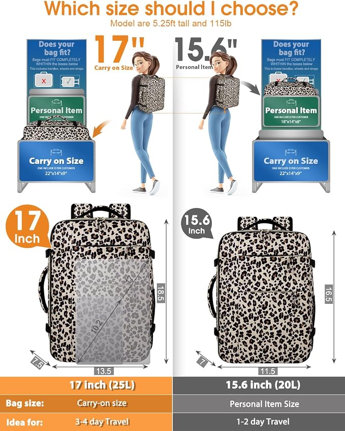 Capolo Travel Backpack for Women Men Waterproof Laptop Backpack Airlines Approved Carry On Backpack Bag Computer Bookbag for Business, Work, Traveling Fits 17 Inch Laptop(Leopard)