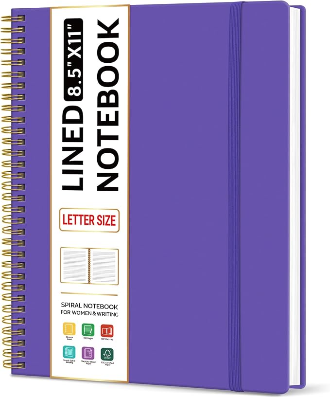 Taja Large Spiral Lined Notebook for Work, Journal for Women & Men