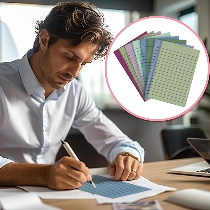 Yinder 8 Pack Pastel Transparent Sticky Notes Translucent Clear Lined Self Stick Note, Back to School Gifts for Bible Tabs, Book Tabs, School Supplies Office, 30 Sheets/Pack, 4 x 6'' (Morandi Color)