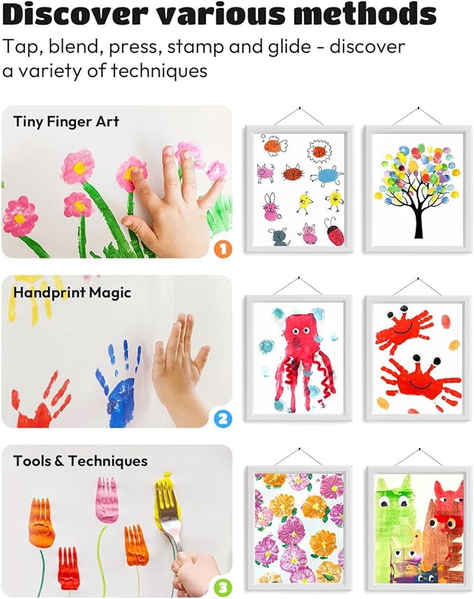 JUPITEARTH 28 PCS Finger Paint, Baby Safe Paints for Hand and Feet, Washable Paint for Kids, Non-Toxic 12 Vibrant Colors (1.22fl oz/36ml ) , Palette, Apron, Brush, Eye Stickers, Safe Preschool Art Supplies for Kids