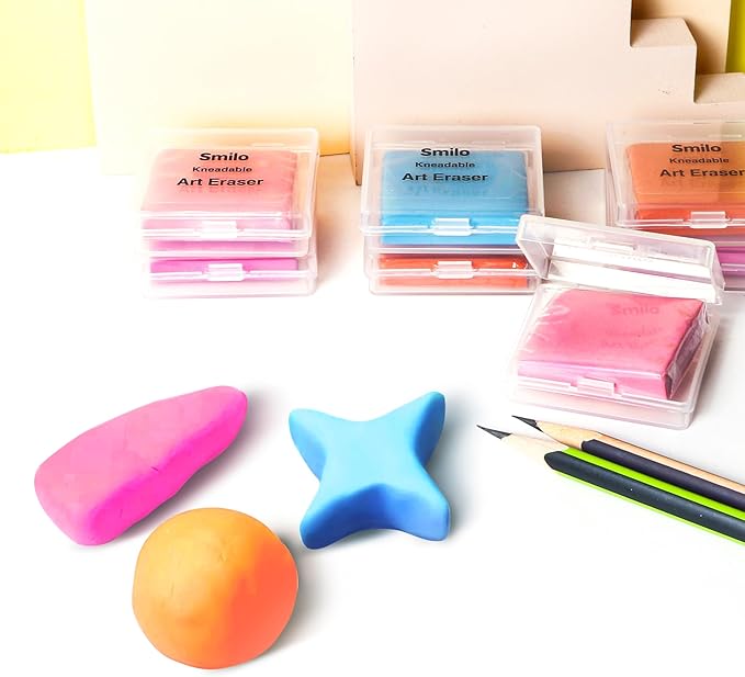 Smilo 8-Pack Blue Kneaded Erasers for Artists & Students, Non-Toxic, Moldable & Dust-Free Putty Eraser, No Smudge, Reusable Art Eraser with Storage Case for Drawing Sketching School Supplies