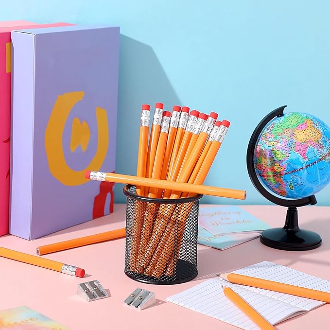 Fainne 48 Pcs Fat Pencils Jumbo Big Thick Large Pencils and 3 Pieces Sharpeners for Kids Beginners Preschoolers Kindergarten School Office Supplies(Orange+Silver,Triangle)