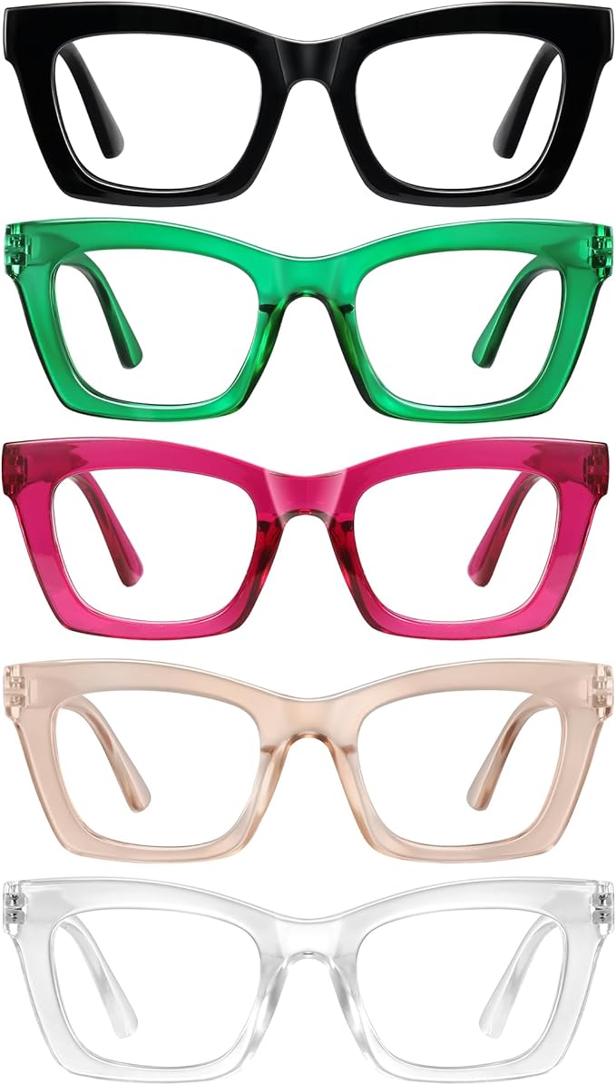 Reading Glasses for Women - 5Pack Blue Light Blocking Square Fashion Readers with Spring Hinge Computer Eyeglasses(Mix4, 0.50x)