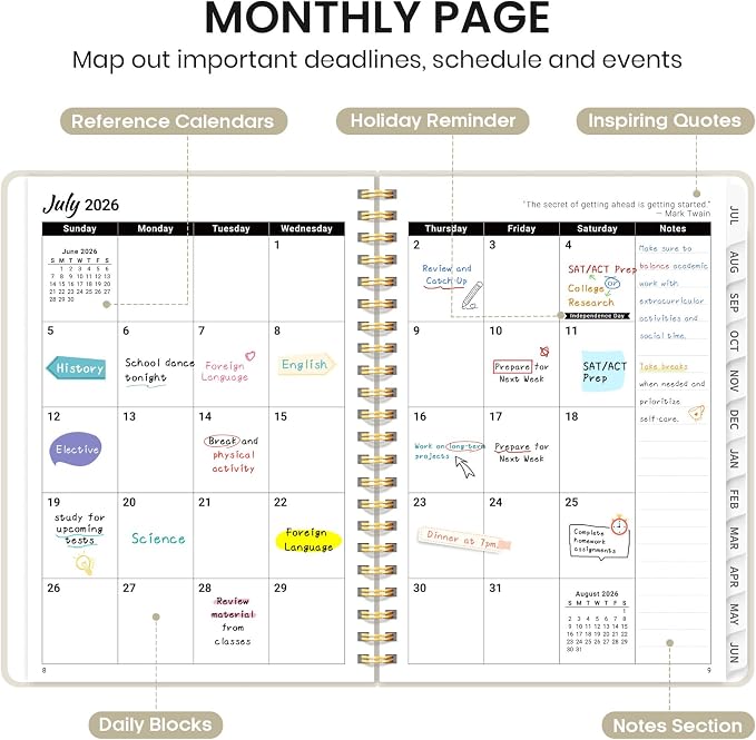 Planner 2026-2027 for Women & Men, Academic Monthly and Weekly Calendar Planner, Jul 2026 - Jun 2027, A4 (8.5" x 11"), Teacher Student Planning Book with Tabs, Ideal for Office School Supplies - Beige
