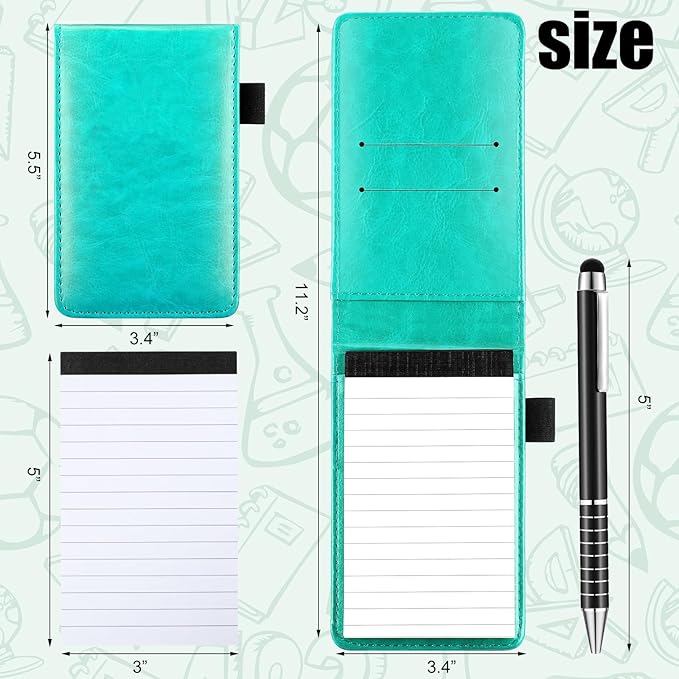 Outus 10 Pcs Mini Pocket Notepad Holder Set Included Small Leather Pocket Notebook Holder with 50 Lined Sheets, Metal Pen, 8 Pcs 3 x 5 Inch Memo Book Refills, 30 Lined Paper Per Note Pad (Bright Blue)