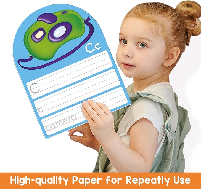 Alphabet Writing Practice Cards, Handwriting Letter Educational for Kindergarten & Grade 1-3, Double-Sided Printing for Trace Uppercase Lowercase Letters, 13 Dry Erase Cards, 26 Pages