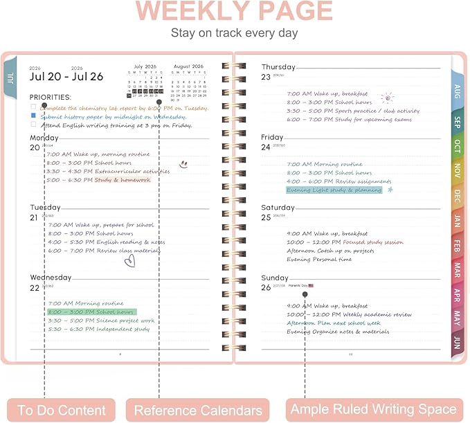 Planner 2026-2027, Weekly and Monthly Academic Planner, July 2026 - June 2027, Hardcover Calendar Agenda Book for School Year Planning, School Supplies for Teacher and Student, Letter Size(8.5'' x 11'')