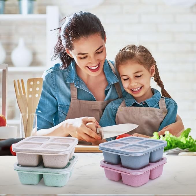4 Pack Snack Containers with Lids, 4 Compartments, 2-Cup Capacity, BPA Free | Reusable, Snug Lids Retain Freshness, Microwave & Dishwasher Safe for Work, Travel and Picnic Meal Prep