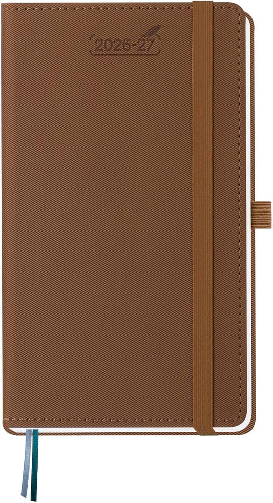 BEZEND Pocket Planner 2026-2027 Weekly and Monthly (3.75" x 6.75" Slim Size) 18-Month Academic Calendar Notebook (Jul 26-Dec 27), Ideal for Students & Professionals, PU Leather Hardcover -Brown