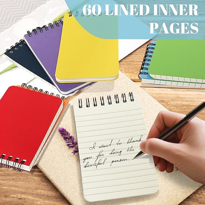 OSIMIG 24 Packs Small Pocket Spiral Notebooks Bulk 3 x 5 Inch, Memo Pads 6 Colored 60Sheets/120Pages (80GSM), Small Note pads with Lined Pages for Listing, Planning, Note Taking