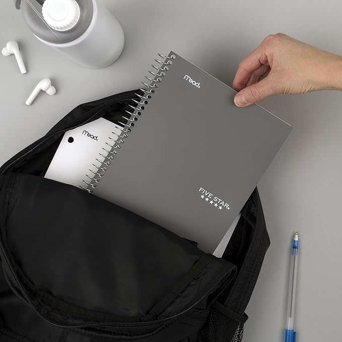 Five Star Spiral Notebook, 2 Subject, College Ruled Paper, 6" x 9-1/2", 80 Sheets, Fights Ink Bleed, Water Resistant Cover, Gray (840029AA3-ECM)