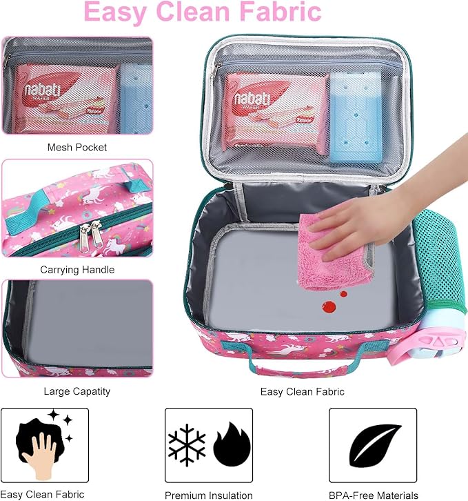 RHCPFOVR Kids Lunch Bag - Insulated Lunch Box for Boys Girls,Washable Lunch Bag and Reusable Toddler Leak-proof Lunchbox for School and Daycare