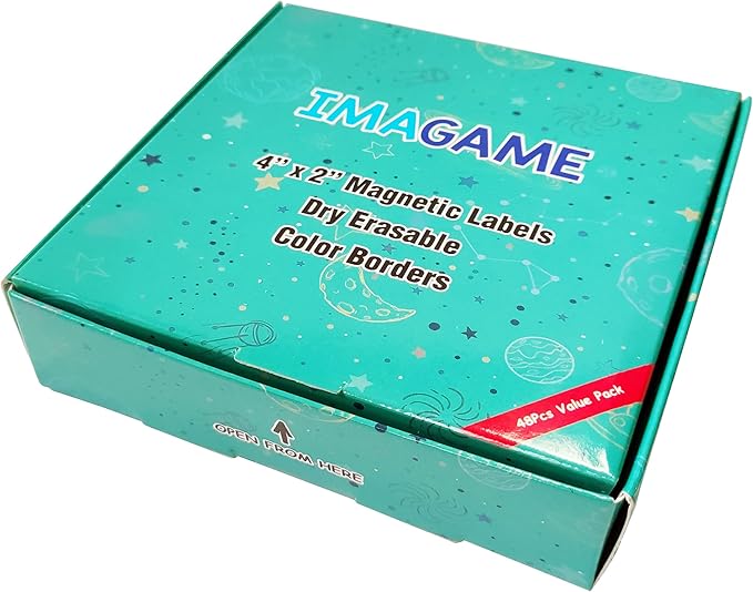 IMAGAME 48 Pack Magnetic Dry Erase Labels - Magnetic Blank Cards with Color Borders, Reusable Name Tags - Dry Erase Labels for Home, Office, Classroom - 2 x 4 Inches