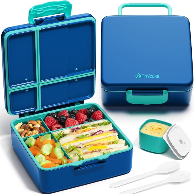 Fimibuke Bento Lunch Box for Kids, Toddler Bento Box with 4 Compartments | Leak Proof BPA Free Dishwasher Safe Lunch Container with Utensils, Ideal Portion Sizes for Ages 3-12 Girls Boys for School