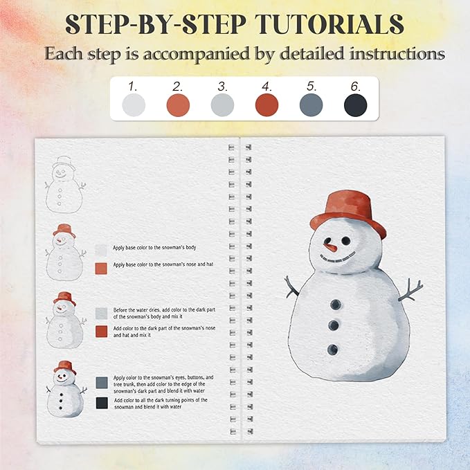 5Pcs Watercolor Workbook, Beginner-Friendly Water Coloring Book for Beginners with 36 Colors Paint Color with Paint Brush, Watercolor paper, Beginner Watercolor Painting Kit - Christmas Gift for Women