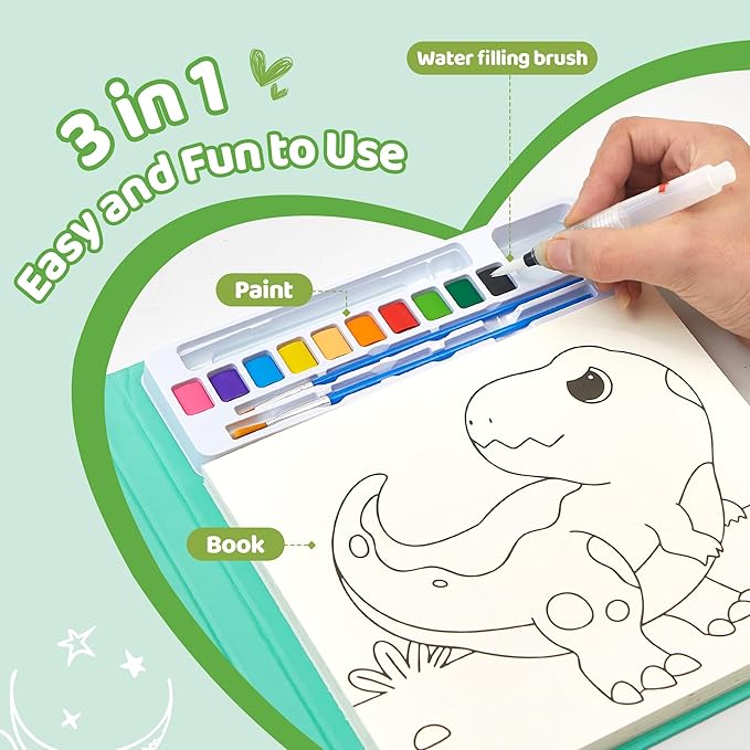 Paint with Water Coloring Books for Kids - Water Coloring Painting Book for Toddlers, 24Pages Drawing Activity Dinosaur No Mess Art for Kid Ages 3-8, Arts Crafts Activities Holiday Gift for Girls Boys