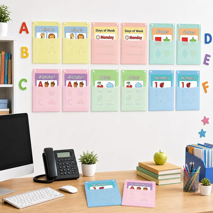 12Pcs Plastic Oversized Wall Pockets 12.6 X 9.4 Inch Hanging Wall File Organizer Hanging File Folders Holder Mail Organizer for Back to School Classroom Home Office Teaching Supplies (Pastel Color)