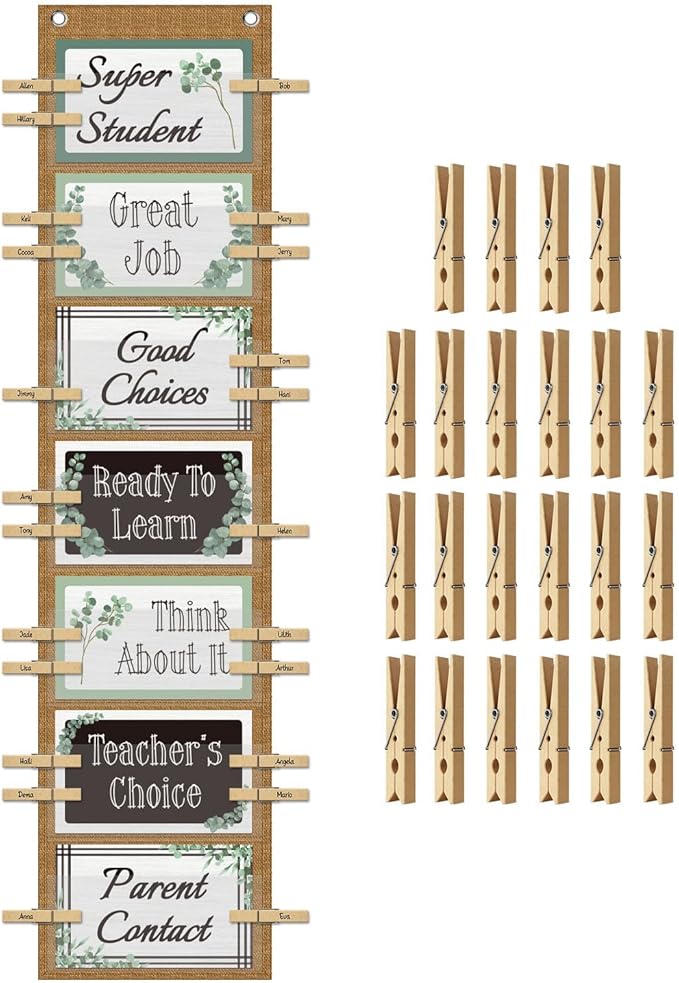 Student Behavior Clip Chart for Classroom Management Kids,Reward Chart for Kids Hanging Bulletin Board Teacher Supplies for School Preschool (Eucalyptus)