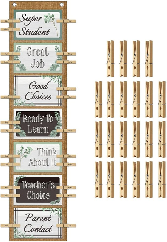 Student Behavior Clip Chart for Classroom Management Kids,Reward Chart for Kids Hanging Bulletin Board Teacher Supplies for School Preschool (Eucalyptus)