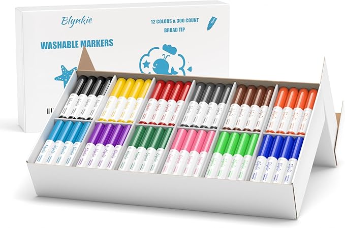 Washable Markers Bulk, Bulk Pack of 300 in 12 Vibrant Colors, Broad Line Markers with Conical Tips- Perfect