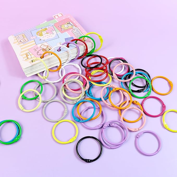 60 Pack Color Binder Rings, 1 1/5 Inch Metal Rings for Index Cards, for Book Rings, Flashcard Rings, Key Rings or Keychains, School, Office, Home Loose Leaf Binder 12 Colors