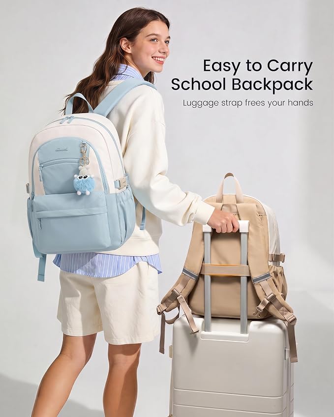 LOVEVOOK School Backpack for Teen Girls & Women, 35L Large Laptop Backpack with 40oz Water Bottle Pocket, Waterproof Cute College Bookbag, Student Backpack for Middle High School Travel Work Blue