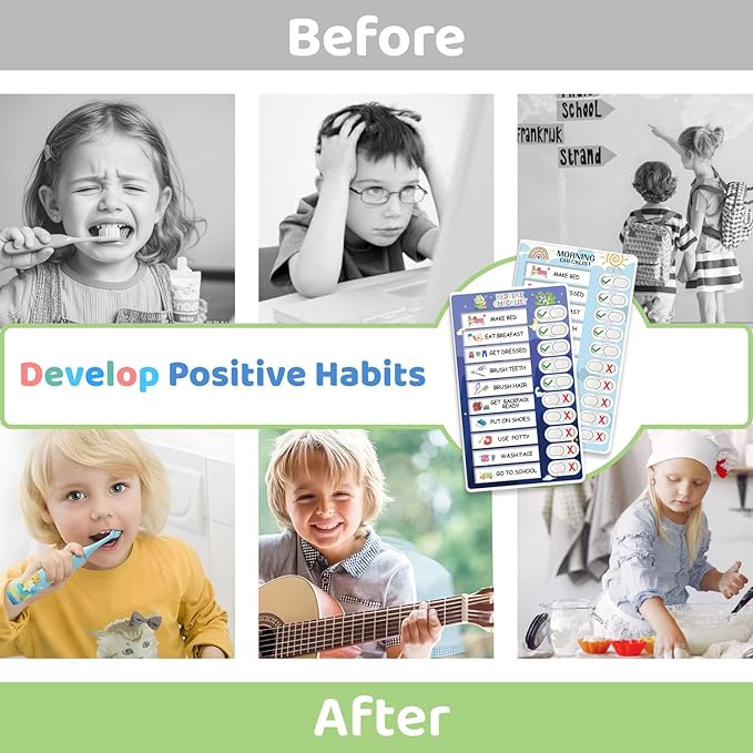 Upgraded 2 in 1 Bedtime/Morning Routine Chart - Magnetic Chore Chart for Toddlers, Cute Visual Schedule Board for Home, Kids Checklist to Do List ADHD Tools