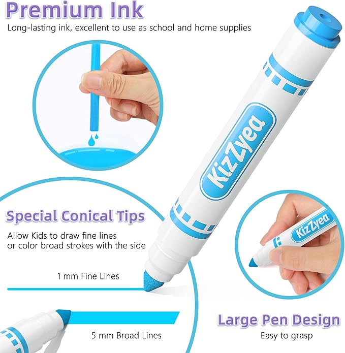 KIZZYEA Washable Markers Bulk, Markers for Kids, 16 Assorted Colors, 256 Count, Broad Line Coloring Marker for School, Student Art Supplies & Back to School Craft, Classroom Essentials for Teachers