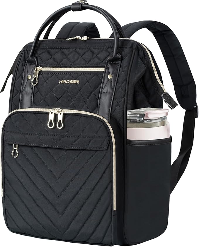 KROSER Laptop Backpack 17" Stylish Backpack Water Repellent College Casual Daypack Travel Business Work Bag for Men/Women-Quilted