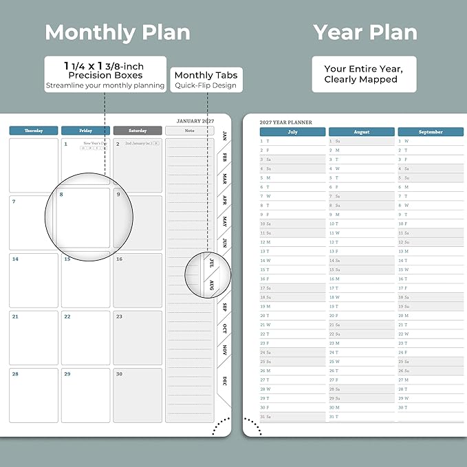 Planner 2026-2027 Daily Weekly and Monthly,8.5"x6.5",18 Months Spiral Bound Calendar Agenda with Self-adhesive Pen Holder,2026 Academic Plan with Vegan Leather Soft Cover,Dusty Blue
