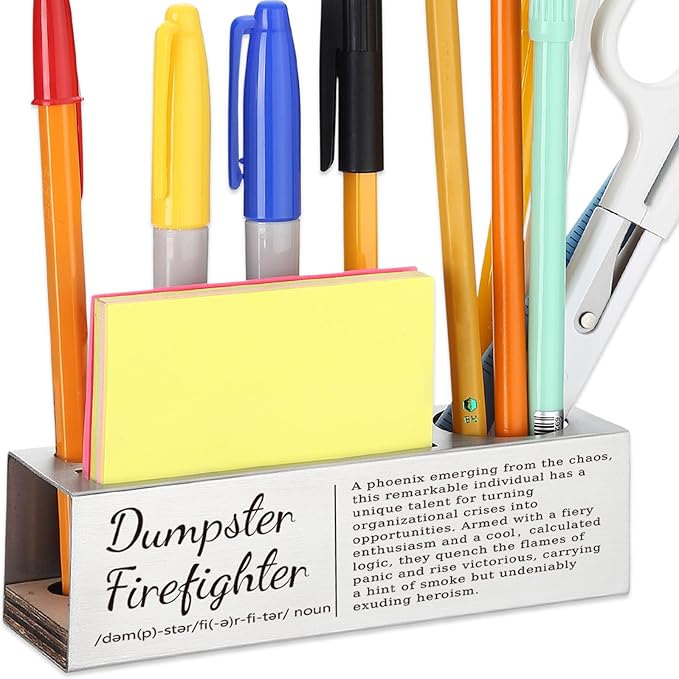 Dumpster Firefighter Appreciation Gift, Office Desk Decor for Crisis Managers, Problem Solvers, Workplace Leaders Career Recognition Gift, Funny Office Pencil Holder for Desk SD274