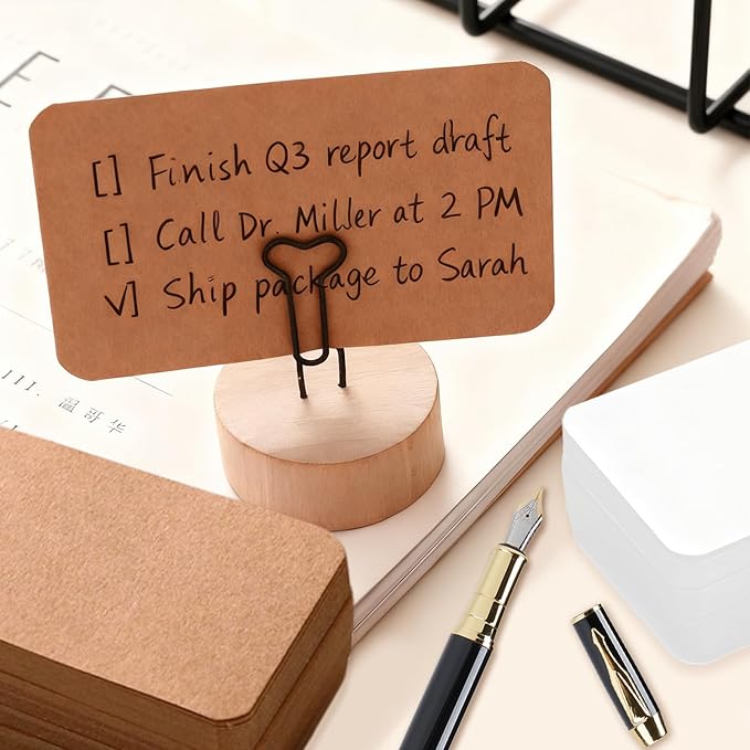 200 Pcs Blank White & Kraft Paper Round Corner Flash Card, Small Index Cards, DIY Hard Card Stock for Memo Notes, Word Learning, Word Message Gift Flash Paper, 3.5” X 2.1” (White + Kraft Paper)