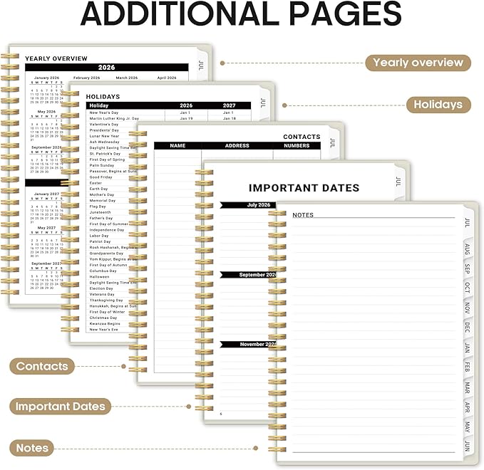 Planner 2026-2027, 8.5" x 11" Weekly and Monthly Academic Year Planner Calendar, July 2026 - June 2027, Hardcover Large School Planning Agenda With Tabs, Perfect for School & Office Supplies, A4, Beige