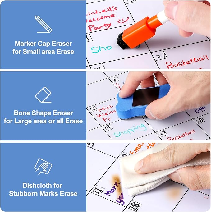 Dry Erase Magnetic Calendar for Refrigerator - Monthly Planner Magnet Whiteboard for Fridge Wall Door - Shopping, Meal/Menu, to Do List, Family Schedule Planning Board with 6 Markers - Black