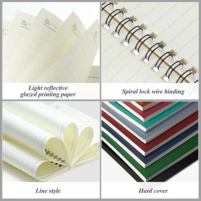 Leelosp 12 Pcs Small Spiral Notebook Lined Spiral Journal College Ruled Notebook Wire Bound Kraft Cover, 120 Pages for Work (Dark Color,5 x 7 Inch)