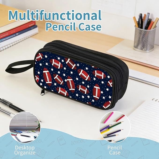 Firmiso Kids Pencil Case, Football Star Pattern, Large Capacity Double Zipper Pencil Pouch with Compartments, Durable Polyester Stationery Organizer, Pen Bag for Boys Girls Students