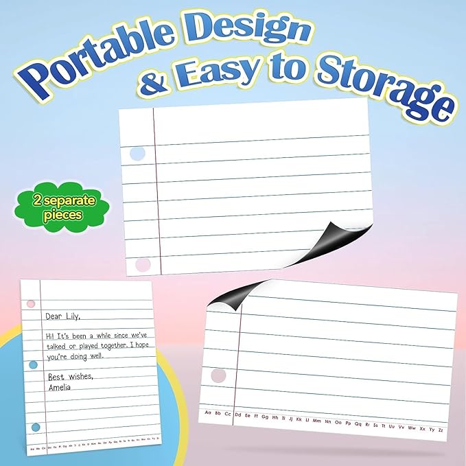 Aizweb Giant Magnetic Lined Notebook Paper,2 Dry Erase Sheets,Total Area 17" x 21.5",Handwriting Practice for Classroom Whiteboard,Chart Paper Teacher Must Have Homeschool Teaching Supplies