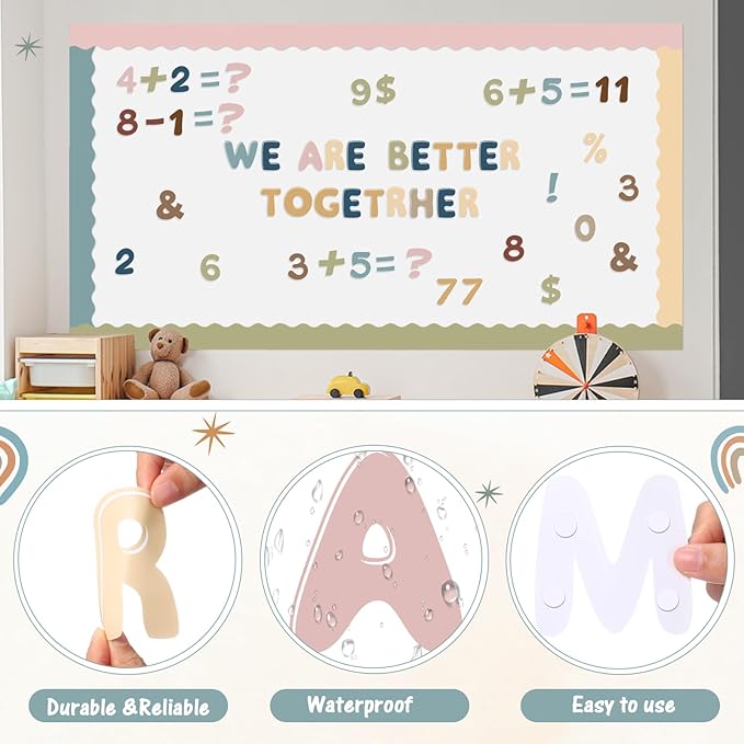 221 Pcs Boho Bulletin Board Letters, Round Alphabet Number Punctuation Symbol Combo Letter Cutouts, Boho Classroom Decor for School Classroom Chalkboard Poster Bulletin Board Wall