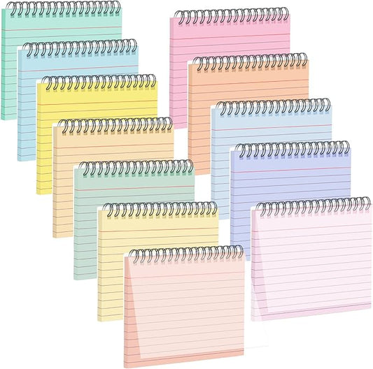 12 Packs Large Index Cards with Ring set 4x6 Colored College Ruled Notecards with Waterproof Covers Spiral Flashcards Spiral Index Card Set for Studying School Office Home Supplies(Pastel)