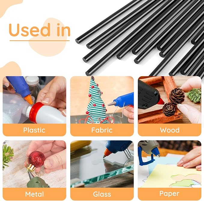 72 Pack Black Hot Glue Sticks Bulk, 0.27" Dia x 8" Long Black Glue Sticks for DIY, Decoration, Car Dent Repair, Gluing Project, Woods Glass Paper and Plastic