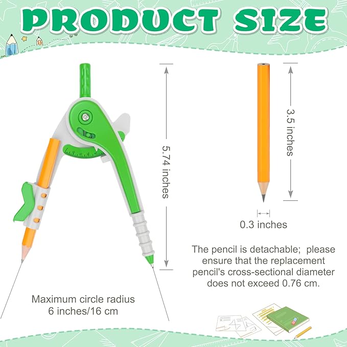 64 PCS Math Compass Geometry Math Set 6 Inch Plastic Drawing Compass with Pencils for Math Student Classroom School Office Woodworking Art Drawing
