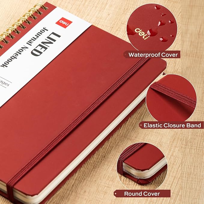 deli 3 Pack Lined Spiral Journal Notebook, 160 Pages, A5 (5.5"x8") Hardcover Writing Notebook, College Ruled Spiral Bound Journal for Women & Men - Perfect for Work, School, Office & Note Taking