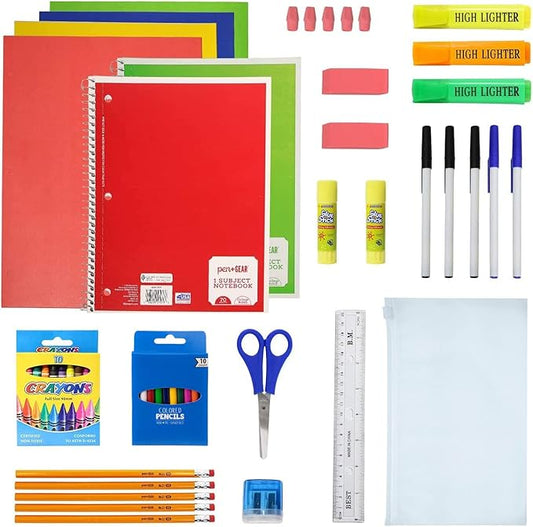 Moda West 52 Piece Bulk School Supplies Kits - Pens, Pencils, Crayons, and More - Value Pack of 12 Kits - Essential Box of School Supplies for Elementary, Middle, and High School Students